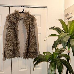 Express Faux Fur Vest in Brown and Tan